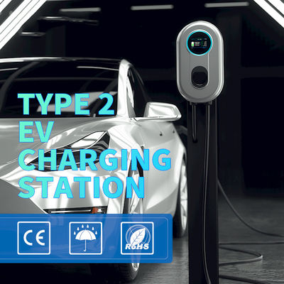 32A EV Charger Wallbox 3Phase 22.08KW ایستگاه شارژ ماشین الکتریکی نوع 2 کابل 5 متری با صفحه نمایش LCD